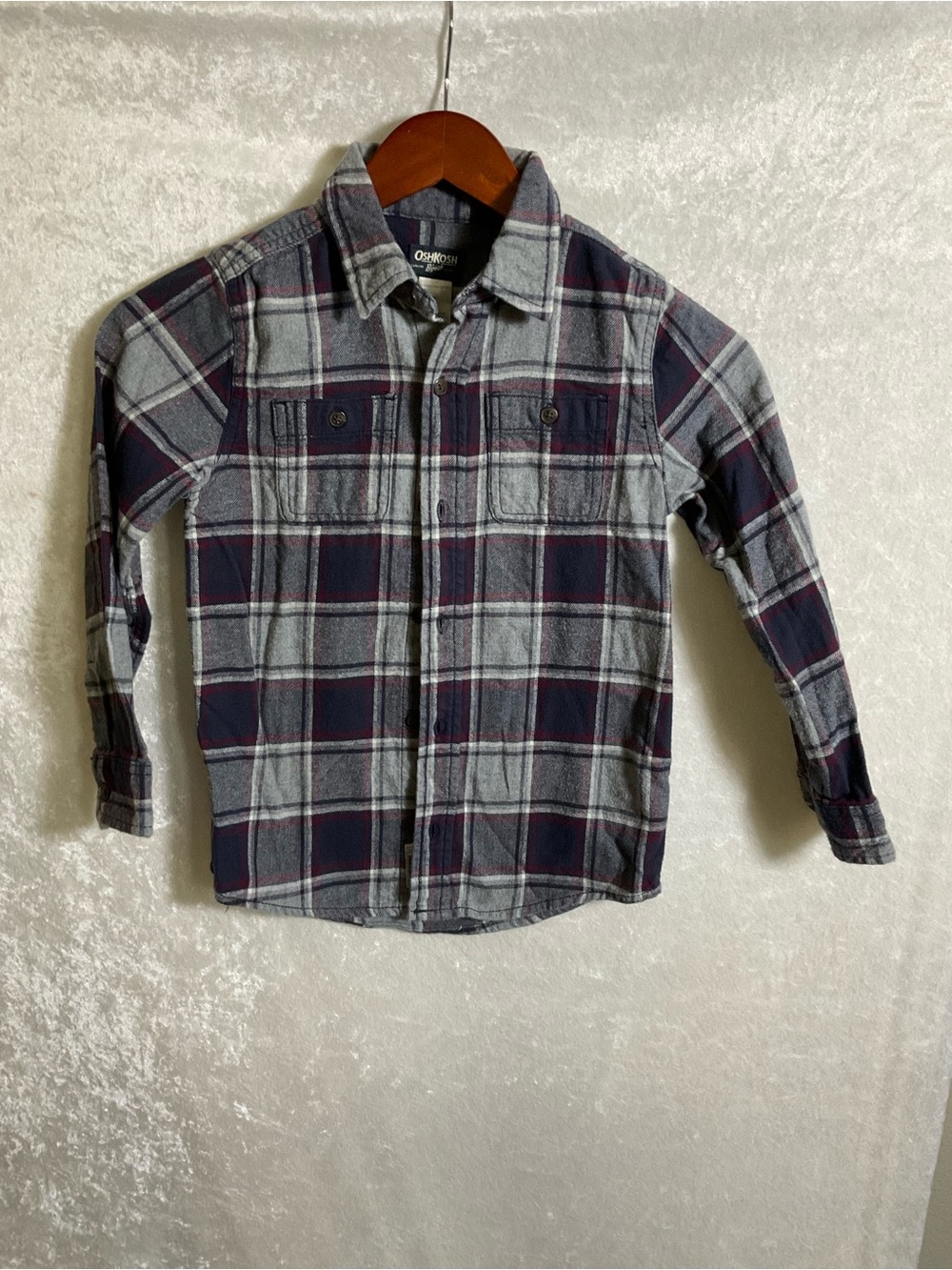 OshKosh B'gosh Gray & Navy Plaid Long-Sleeve Button-Down Shirt
